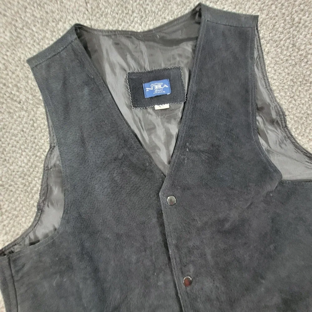 NRA Authentic Gear Mens Black Suede Leather Vest Classic Black Extra Large XL